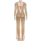 Women's sheer beige cover-up dress for the summer, ideal for beach outings