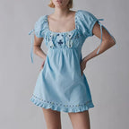 Blue embroidered dress for the summer, perfect for warm days