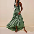 Women's green tiered maxi dress for the summer, lightweight and flowy