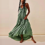 Women's green tiered maxi dress for the summer, lightweight and flowy