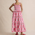 Women's pink floral maxi dress for the summer with adjustable straps