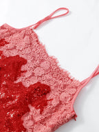 Women's pink lace summer dress for the summer with sequin details