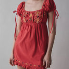 Women's red embroidered dress for the summer, cotton, perfect for beach outings