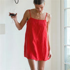 Red linen dress for the summer, perfect for casual outings