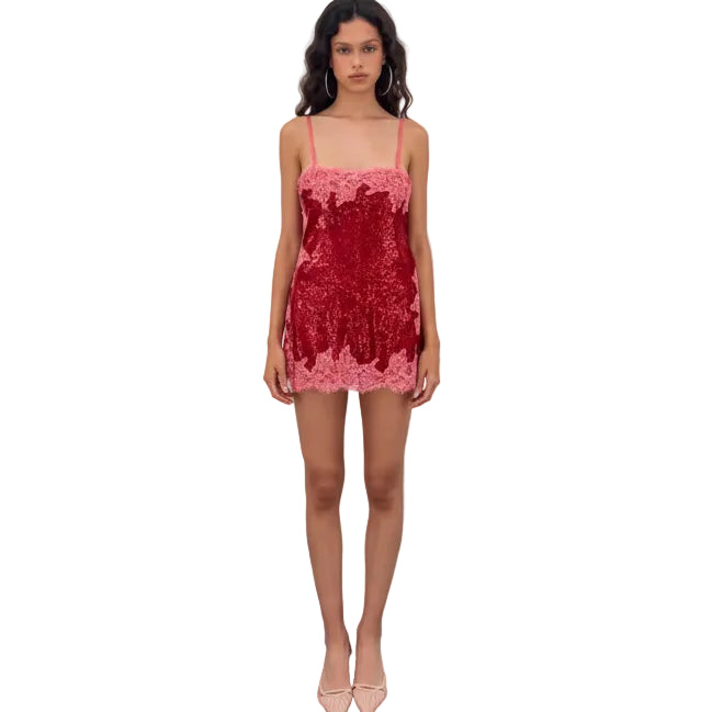 Women's red sequin dress for the summer, perfect for parties