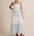 Women's floral summer dress in white cotton for casual outings