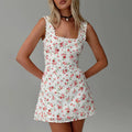 Women's floral mini dress for the summer in white with lace trim