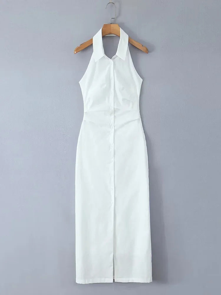 White halter neck dress for the summer, perfect for warm weather outings