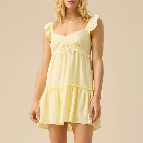Women's yellow summer dress for the summer, lightweight and casual fabric