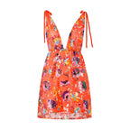 Women's floral dress for wedding party guest, vibrant orange, lightweight material