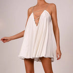 White dress for wedding party guest with elegant chain straps