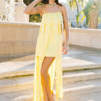 Yellow maxi dress for wedding party guest, lightweight and stylish