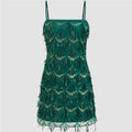 the summer i turned pretty bridal shower dress Green Flutter Sleeve Beaded Illusion Short Dress main image 1