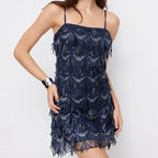 Navy beaded mini dress, perfect for evening parties and events