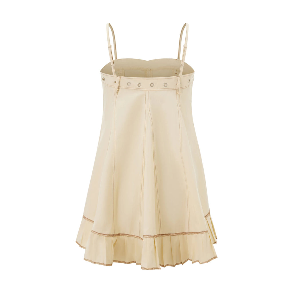 Women's cream mini dress with flared hem, perfect for summer outings