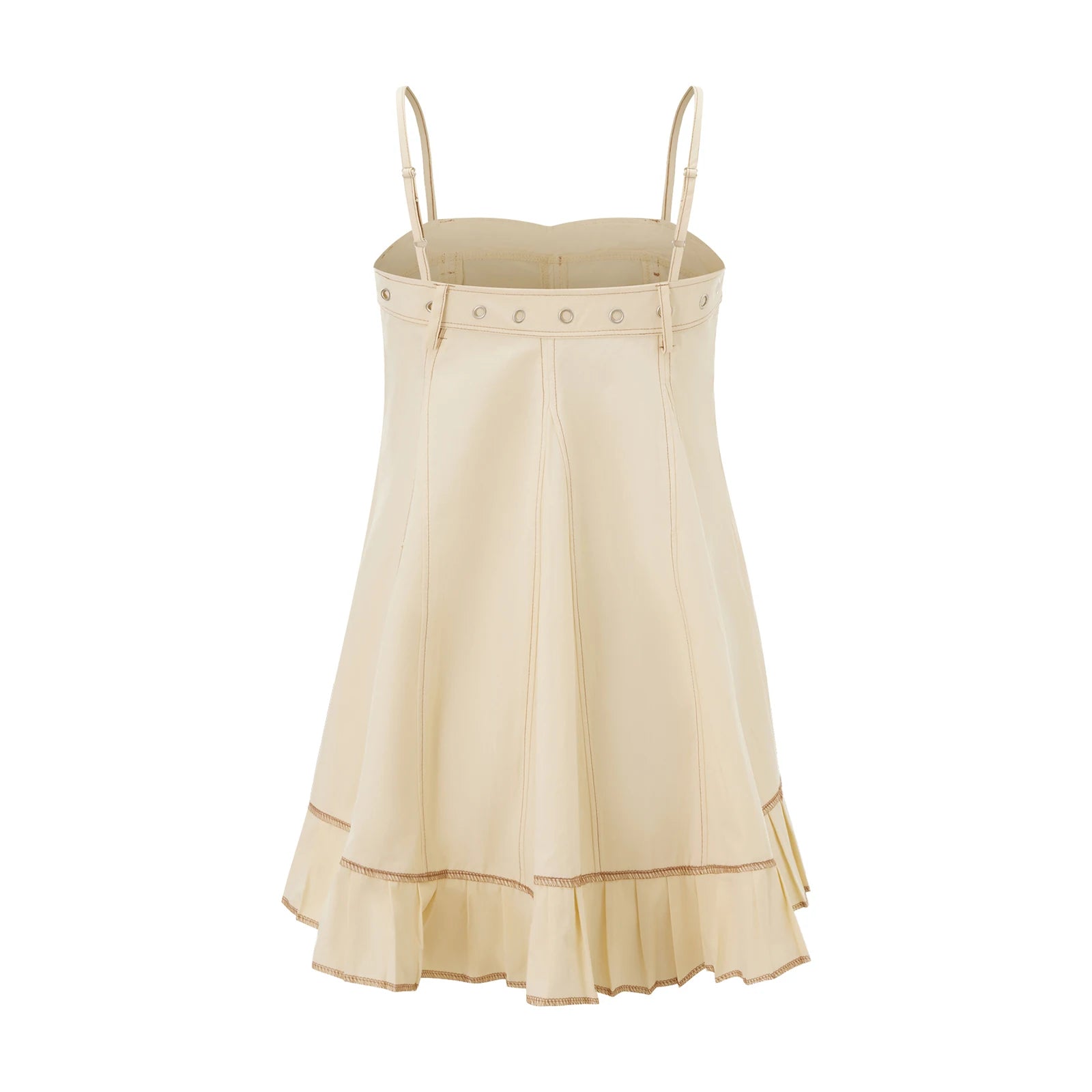 Women's cream mini dress with flared hem, perfect for summer outings
