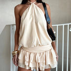 Women's mini dress in nude color, soft fabric, perfect for summer outings