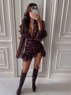 Women's mini dress in black floral print for stylish outings