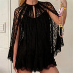 Women's black lace mini dress, perfect for stylish summer outings