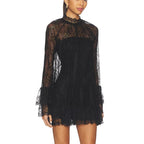 Black lace mini dress with long sleeves for special occasions