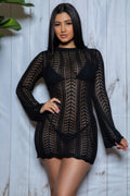 Women's black mini dress cover-up, perfect for beach or poolside