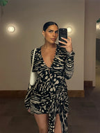 Women's black and white mini dress, stylish for night events