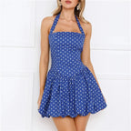 Women's blue polka dot mini dress, perfect for summer outings