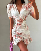 Women's floral print mini dress, lightweight fabric for summer outings