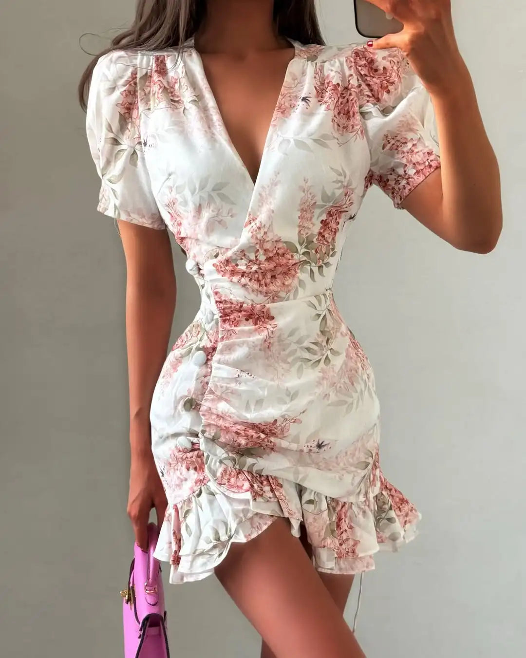 Women's floral print mini dress, lightweight fabric for summer outings