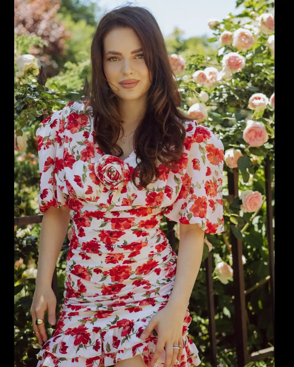 Floral mini dress with puff sleeves, perfect for summer gatherings