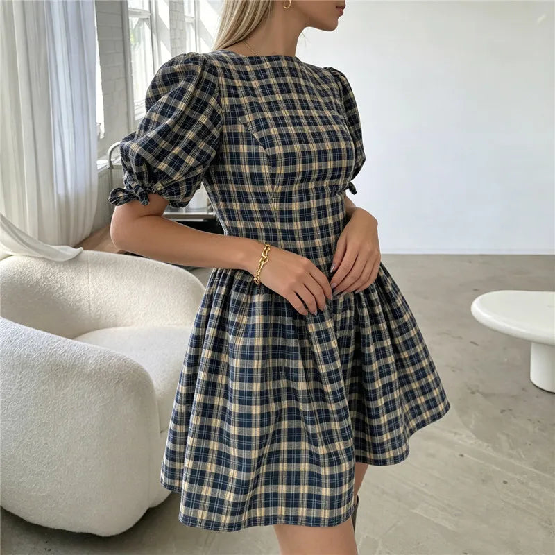 Mini Dress with Puff Sleeves for Women