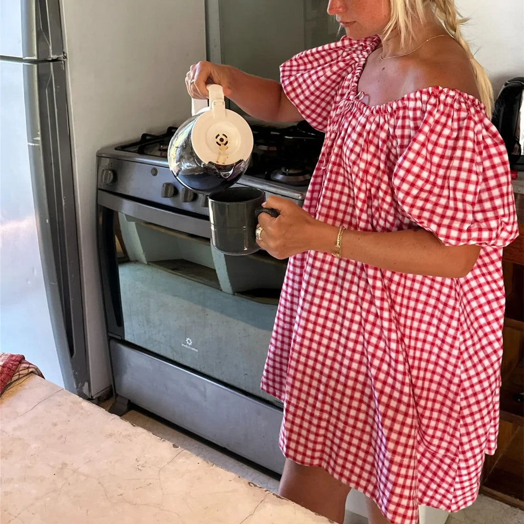 Women's gingham mini dress, cotton, perfect for casual gatherings