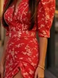 Red floral mini dress with puff sleeves for summer outings