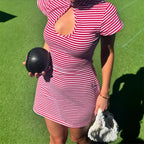 Women's red striped mini dress, perfect for summer outings