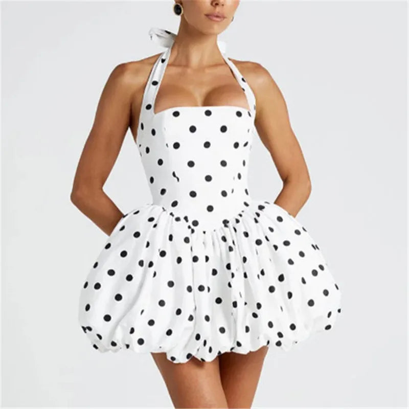 Women's polka dot mini dress, strapless, cotton blend, perfect for summer outings