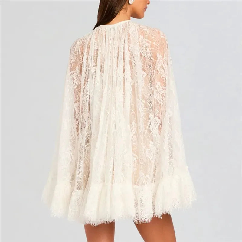 Women's white lace mini dress for summer outings