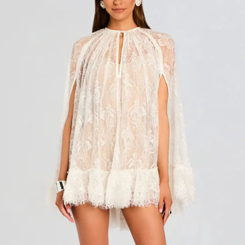 Women's white mini dress with lace detailing for breezy summer outings
