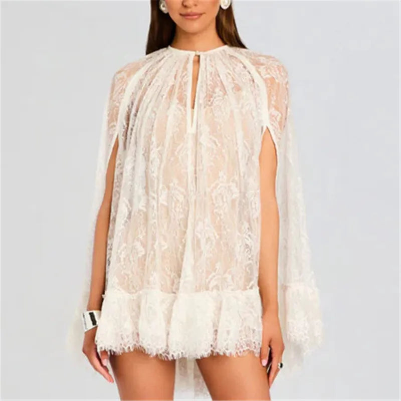 Women’s white lace mini dress, perfect for beach cover-up