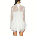 White lace mini dress, sheer, perfect for beach cover-up