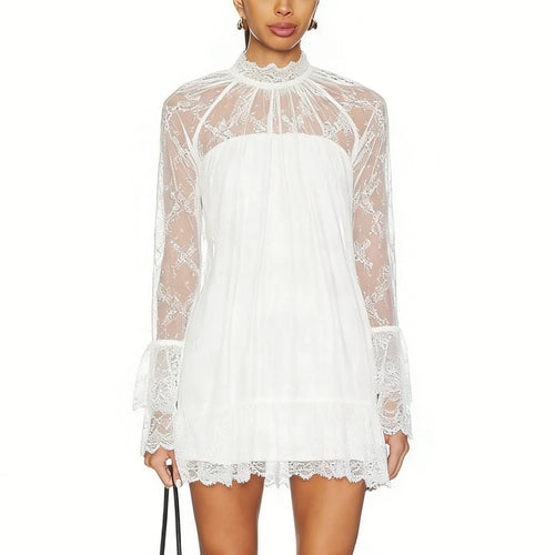 white mini dress with lace sleeves, perfect for summer outings
