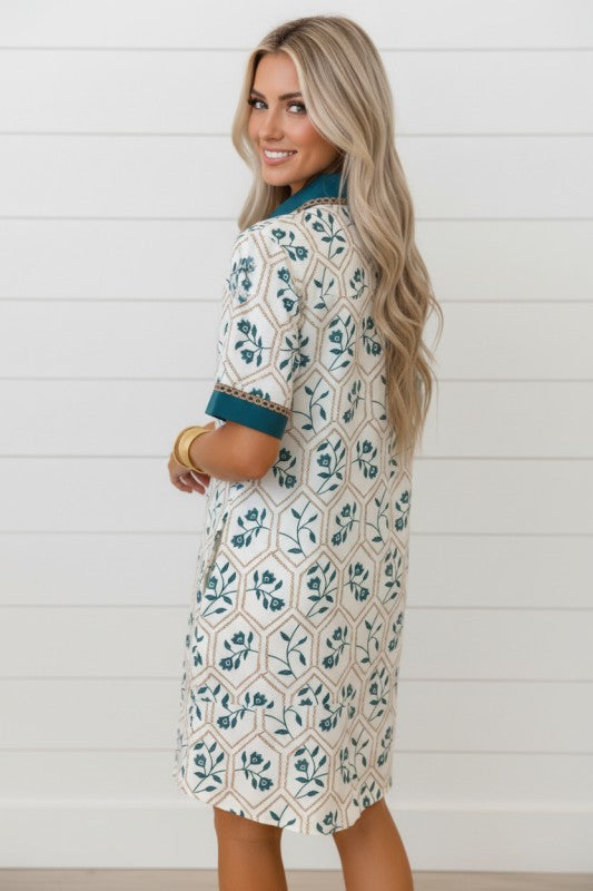 JUNIPER BLVD women's dress mini dress in cream with floral pattern