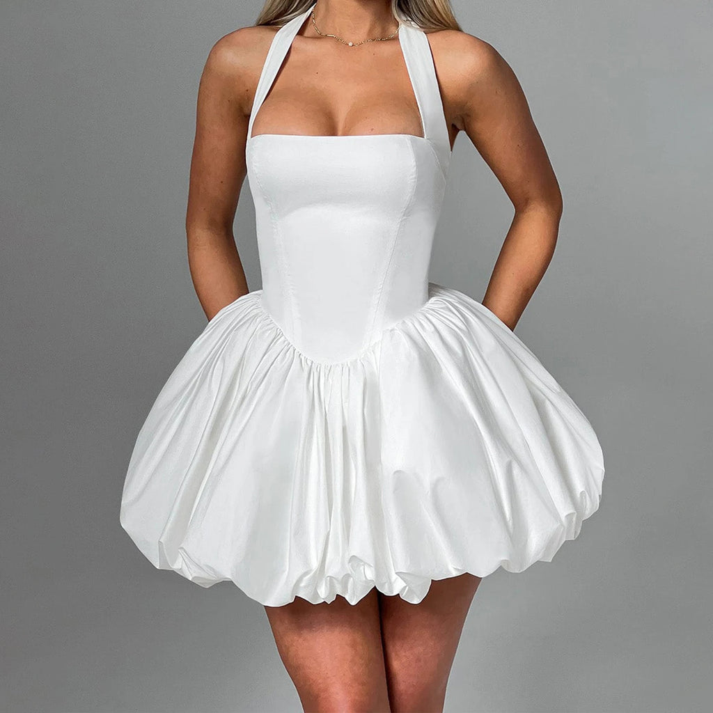 Women's white mini dress, strapless design, perfect for parties