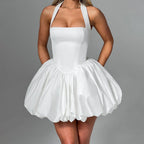 Women's white mini dress, strapless design, perfect for parties