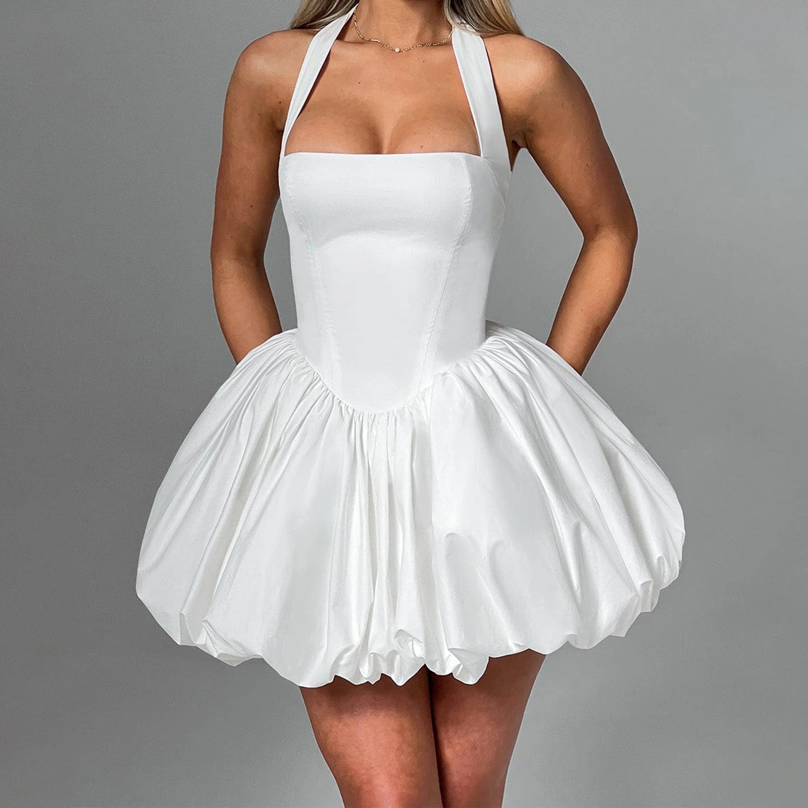 Women's white mini dress, strapless design, perfect for parties