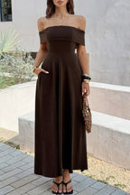 Women's brown dress off the shoulder, perfect for summer outings