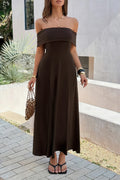 Women's brown dress off the shoulder, perfect for summer outings