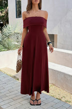 Burgundy women's dress off the shoulder, perfect for summer outings