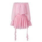 Pink chiffon dress off the shoulder, perfect for summer outings