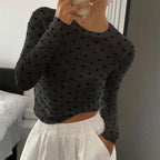 Women's black dress polka dot top, sheer fabric, casual wear