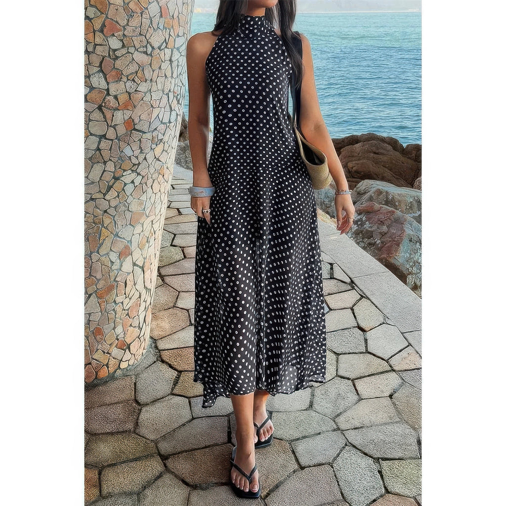 Women's black dress polka dot, lightweight fabric, perfect for summer outings
